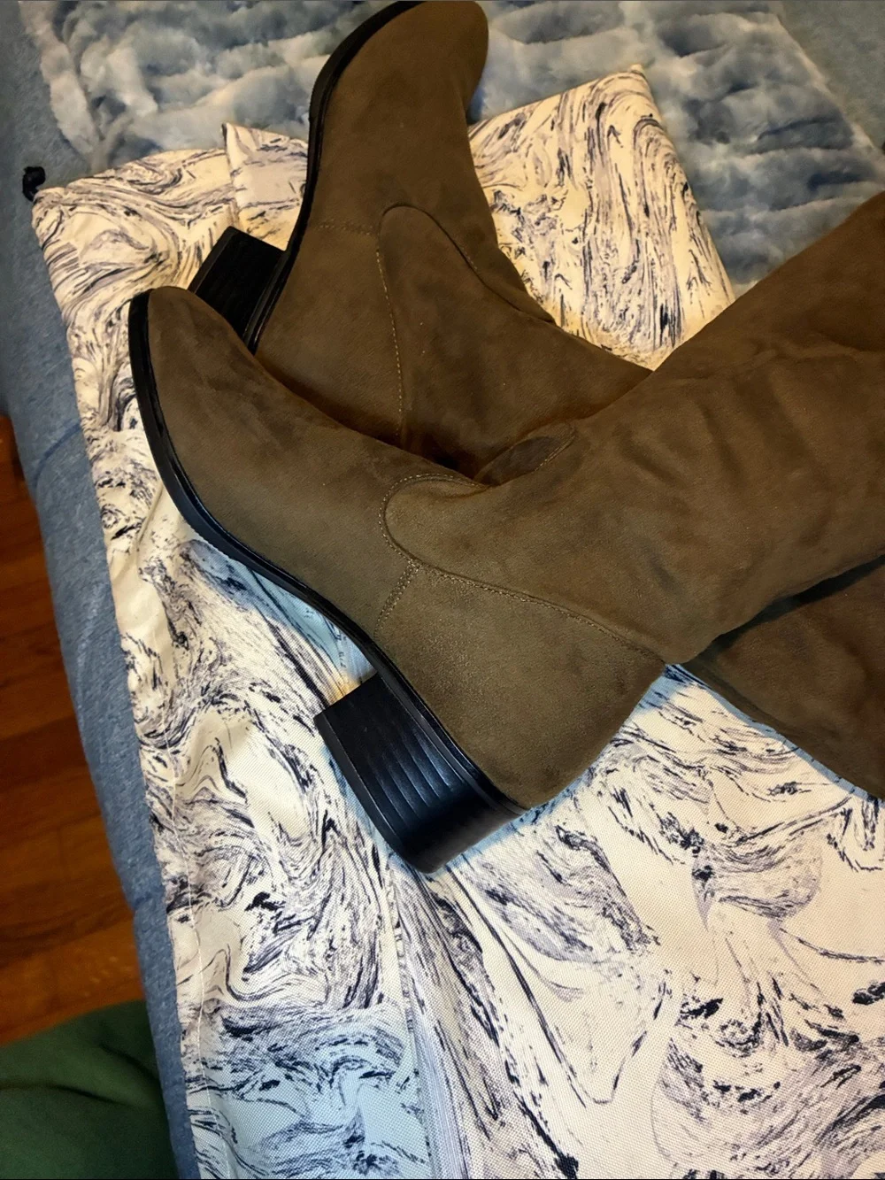 Zara Olive Over-the-Knee Suede Boots